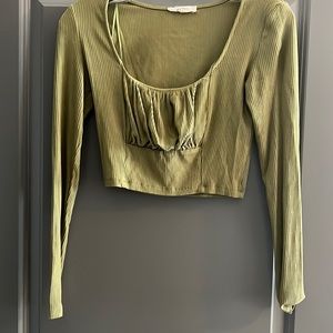 Green crop top with front ruching